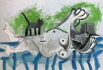パブロ・ピカソ Painting - 裸のおむつと猫 IV 1964年 パブロ・ピカソ